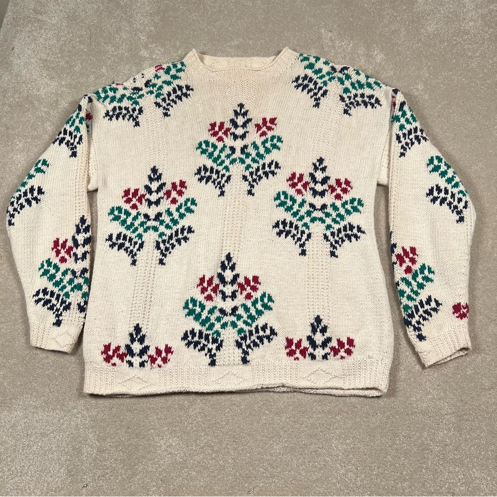Orvis Vintage Hand Knit Thick Sweater Cream Women's Large